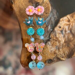 Children Colorful Floral and Crown Clip-on Earrings Set(5 earrings)